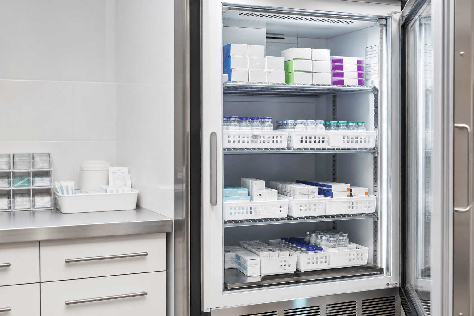 Medicine refrigerator in a hospital pharmacy