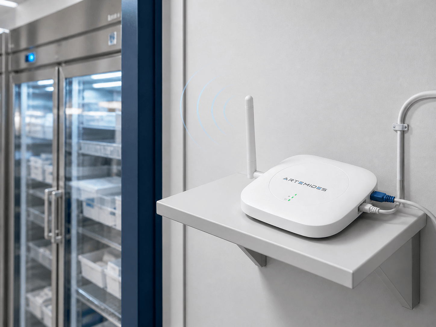 ARTEMIDES gateway resting on a shelf and transmitting a signal